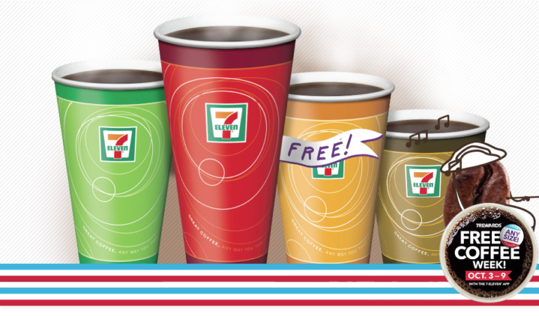 Score a. FREE cup of coffee every day at 7-Eleven from October 3 through 9....